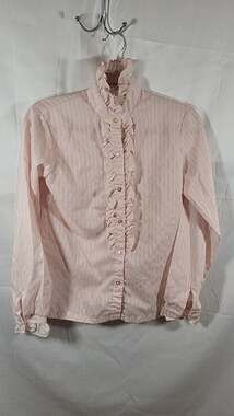 Vintage Time and Place Light Pink Ruffle Collar Pinstripe Blouse Size 7